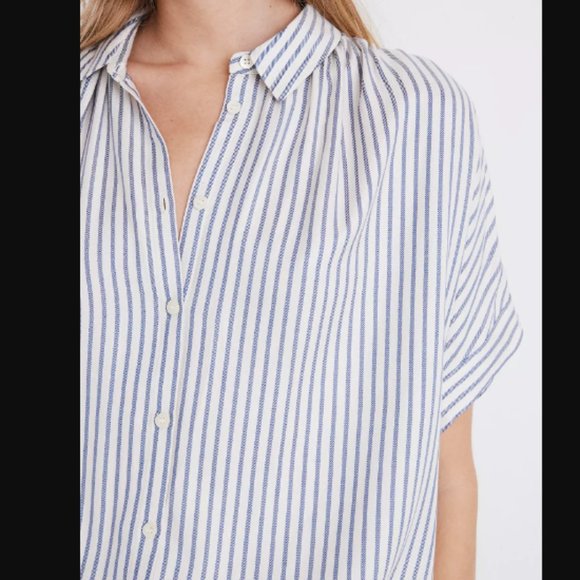 Women S Madewell Central Shirt in Dalton Stripe Blouse Viscose Button-Front Top - Picture 4 of 9
